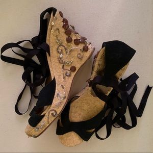 Beverly Feldman Black Sequence Wrap Wedge